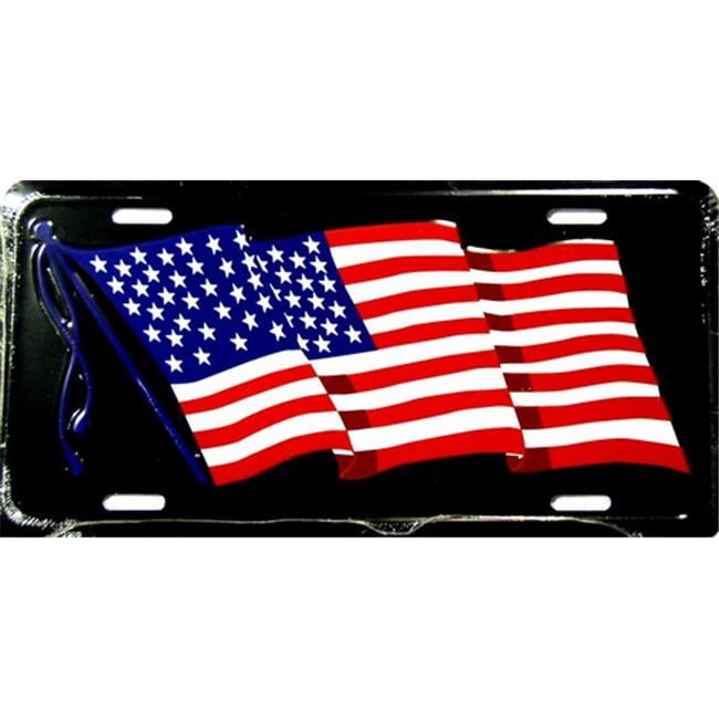 LP - 142 American Flag Waving - Black - License Plate - 320B - Walmart.com