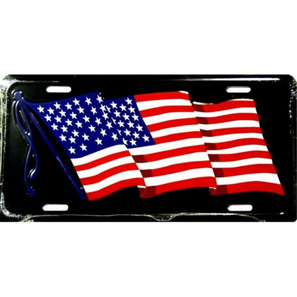 LP 142 American Flag Waving Black License Plate 320B Walmart