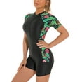 thumbnail image 1 of RUNQHUI Women Short Sleeve Boyleg Swimsuit One Piece Wetsuit UPF50+ Rash Guard Bathing Suit Green&Red M, 1 of 5
