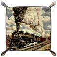 thumbnail image 2 of Women Girls Leather Square Dish Trinket Plate Jewelry Tray, Art Steam Train Railway Pattern Mothers Day Birthday Gift, 2 of 6