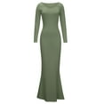thumbnail image 4 of IROINNID Discount Long Dress for Women Formal Wedding Guest Formal Dress Sexy Buttocks Round-Neck Slimming Long Sleeve Dress,Green, 4 of 7