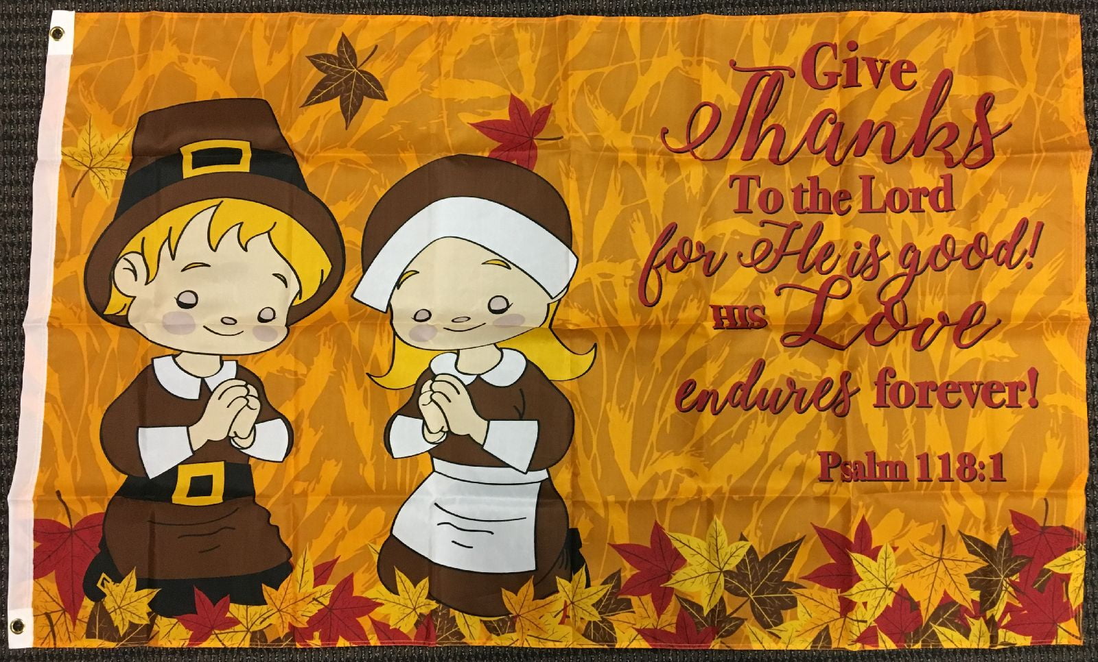 Give Thanks Flag 3x5ft Happy Thanksgiving Decor Holiday Flag Pilgrim Psalm 118:1 