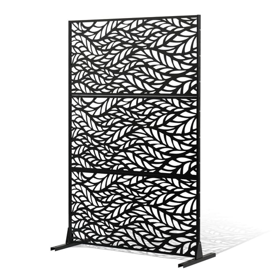 Metal Privacy Screen 47 Inches Wide 72 Inches High Freestanding Outdoor Partition with Bracket Three Panel Decorative Garden Steel Privacy Fence for Balcony Patio Indoor Room Black