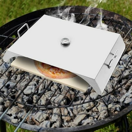 Stainless Steel Grill Top Pizza Oven Kit with Pizza Stone Pizza Peel Pizza Shovel and Thermometer for Most Grills Flat Top Grills Griddles -Set of 6 Pizza Baking Pizza