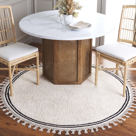 Safavieh Easy Care Hepburn Solid Cotton Machine Washable Area Rug, Ivory, 5' x 5' Round