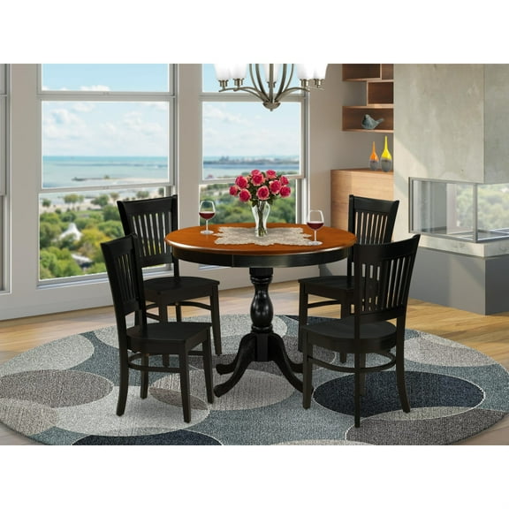 AMPF3-BCH-W - Wooden Table and 2 Modern Chairs with Ladder Back - Black Finish