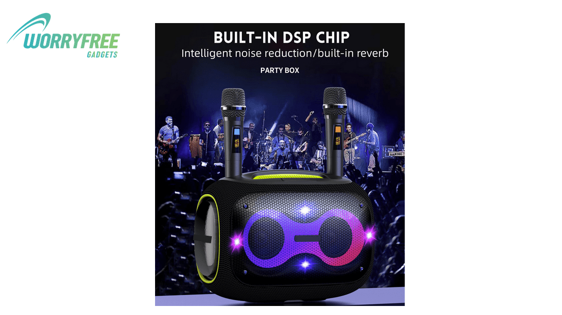 Party Box-Wireless 120W Portable Waterproof  Bluetooth Karaoke Speaker with a Tripod & Two Microphones, Gray