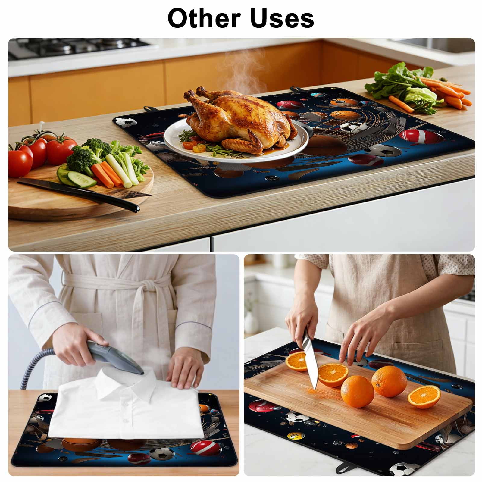 Sports Stove Top Cover for Electric Stove, Heat-proof & Non Slip Glass Top Stove Cover Protector, Football Basketball Baseball Ball Games Kitchen Flat Cooktop Rubber Mat 24x21 Inches
