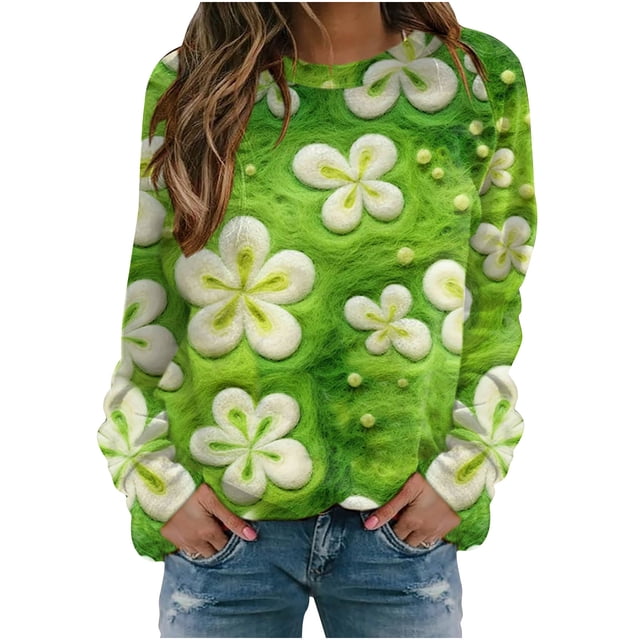 Snorda Mode Femmes T-Shirt Imprimé Col Rond Manches Longues Chandail en Molleton Blouse Tops