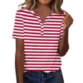 thumbnail image 1 of Plebaso T-Shirts à Rayures Col en V pour Femmes Manches Courtes Été Décontracté Blouses Amples pour Femmes, 1 of 7