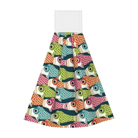 

Zeuib Lantern Koi Fish Print Coral Velvet Hand Wipes Hanging Hand Towels Set with Hook & Loop Absorbent Towel for Bathroom Home