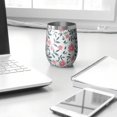 thumbnail image 3 of Floral 12oz Stainless Steel Insulated Wine Tumbler with Lid and Straw – Double Wall Vacuum Mug for Hot & Cold Drinks, 304 Steel Interior, Sweat-Free Design,Thanksgiving,Christmas, Spring,Flower, 3 of 5