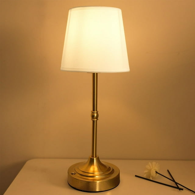Lampara de Mesa LED Inalámbrica, Lámparas de Escritorio Tactil Recargable, 5200 mAh Portátil Mesa de Noche con Pantalla de Tela, Brillo Ajustable Decorativa para Dormitorio, Comedor, Patio