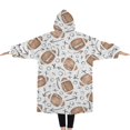 thumbnail image 2 of Oversized Wearable Blanket Hoodie,Football with Symbols Pattern Sherpa Blanket Hoodie with Super Pockets,Super Warm Fuzzy Pullover for Women & Men, 2 of 6
