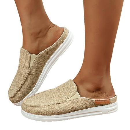 

f21 Slip On Shoes For Women Canvas Shoes Outdoor Half Support Casual Shoes Comfortable Light Weight Sneakers Platform Loafers for Women Size 9 Beige Wide