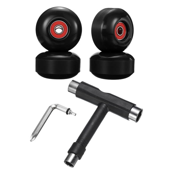 52mm 95A Skateboard Wheels with Red Bearing Street Wheels with Skate Tool, Black, 4 Pack