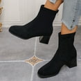 thumbnail image 3 of Womens Winter Fall Dress Boots 2025 Fashion Casual Suede Chunky Heeled Mid Calf Short Ankle Booties for Ladies Black Size 6.5, 3 of 7