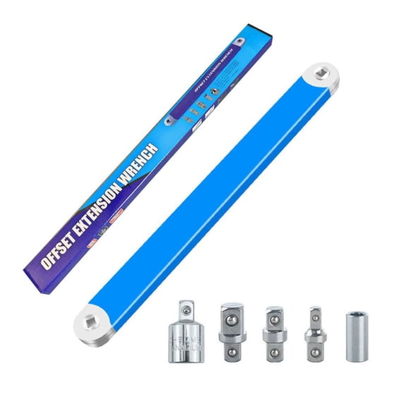 Offset extension wrench, 16 impact resistant multifunctional kit, with 1/2 inch, 1/4 inch, and 3/8 in square adapter drive sockets, suitable for small space operation ratchet wrench