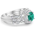 thumbnail image 2 of Divine Creation 925 Sterling Silver 2.45 Ct Round Cut Green Emerald Wedding Engagement Thanksgiving Christmas Bridal Ring Set 14K White Gold Plated For Women's -5.5, 2 of 3