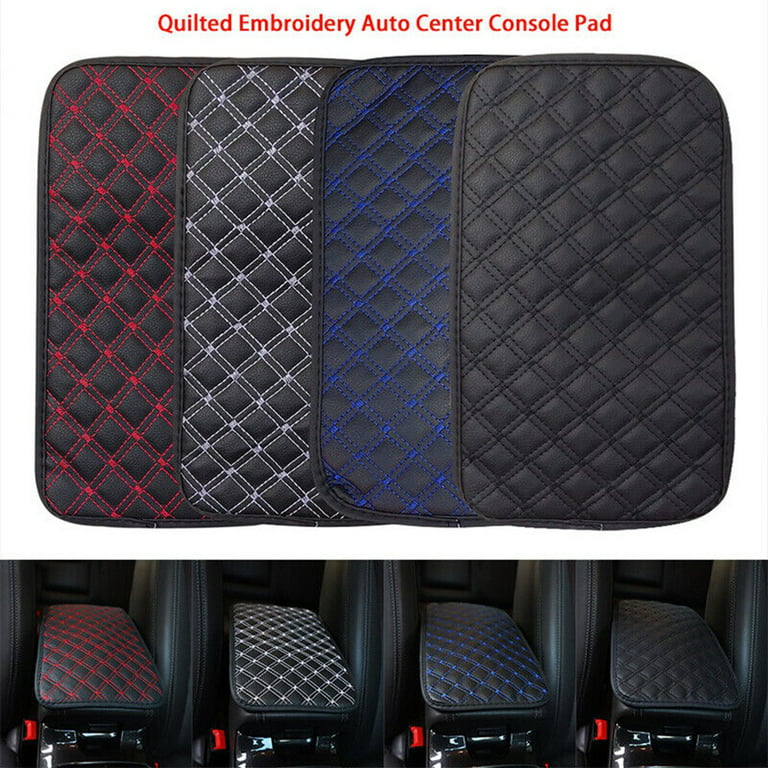 1X Car Center Console Box Blue & Black PU Leather Cushion Armrest