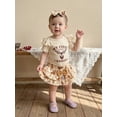 thumbnail image 5 of BemeyourBBs Baby Girl My First Rodeos Outfit Newborn Western Baby Girl Cowgirl Outfit Short Sleeve Letters Deer Print Romper Layered Shorts Skirt with Hairband Summer Clothes 3Pcs Set, 5 of 9