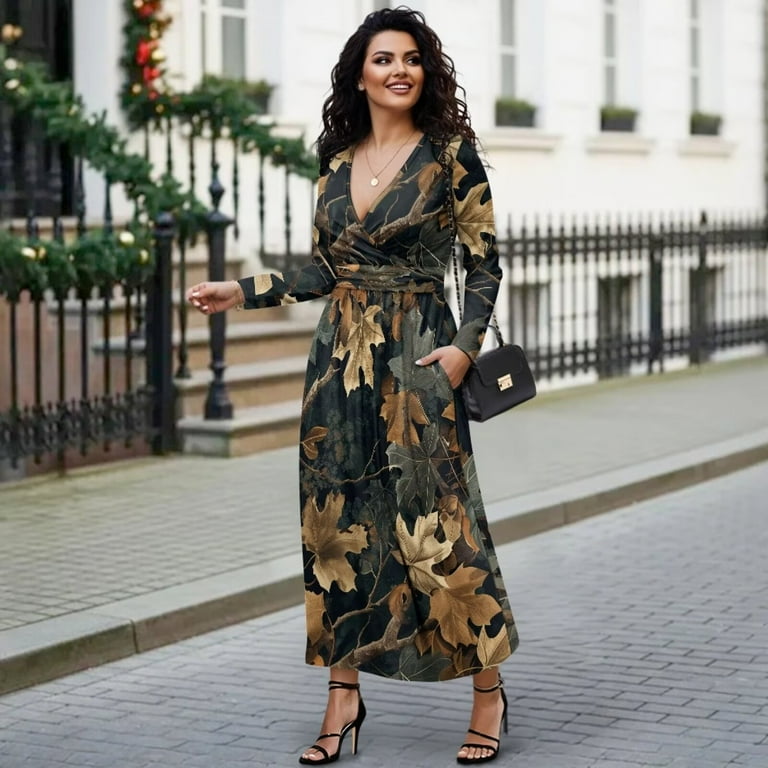 fallen leaves maxi dress Sunflowers Floral Maxi Dress, Fall Leaves Autumn Long Flowers Spaghetti Straps Women Sleeveless Casual Designer Elegant Plus Size Cocktail