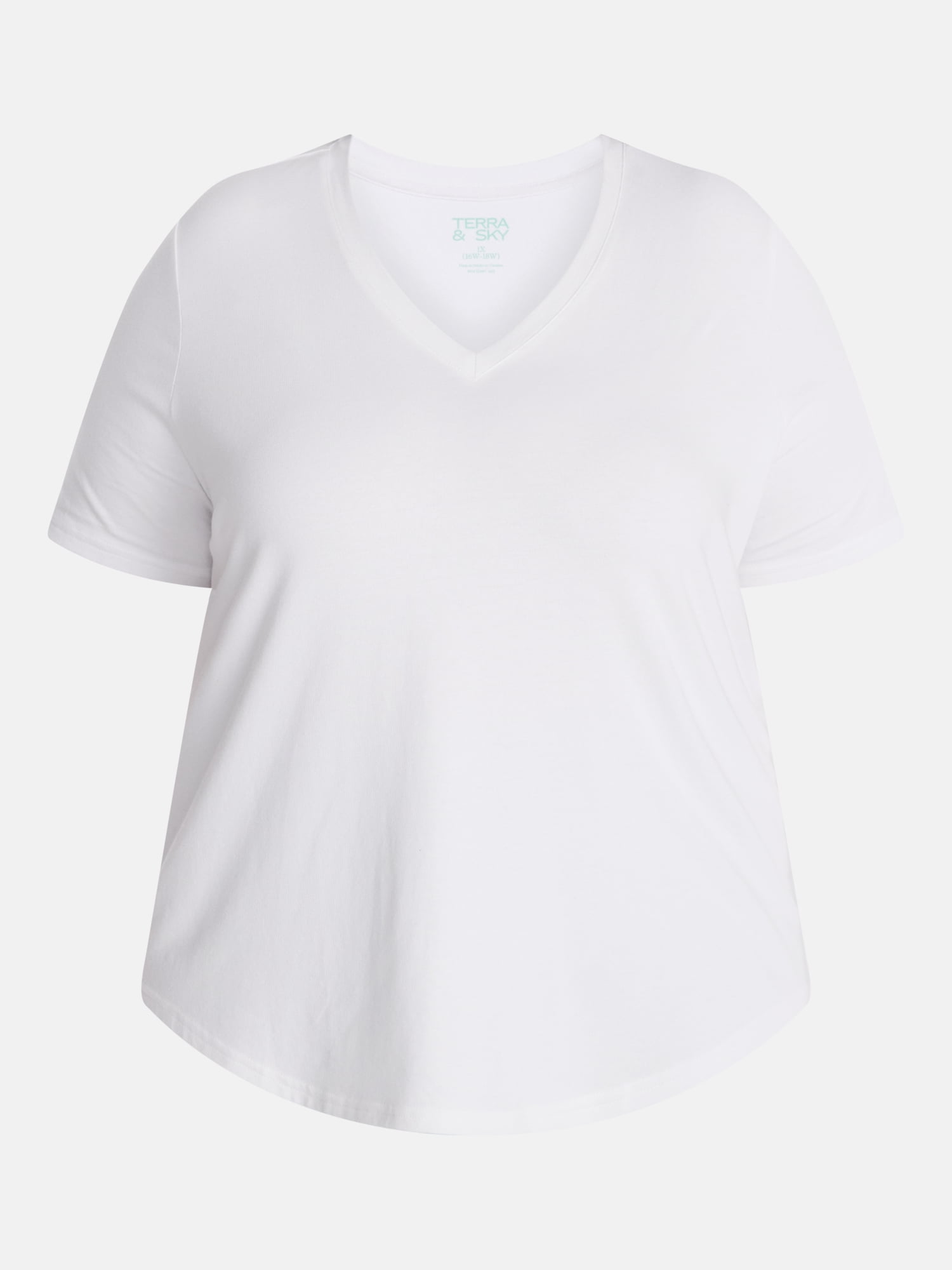 Terra & Sky Women's Plus Size V Neck Tee with Short Sleeves, Size 0X-5X