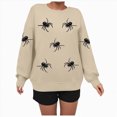 thumbnail image 4 of NOLDARES Halloween Sweatshirts for Women Spider Sweater Cute Spooky Shirt Fall Winter Spooky Pullover Tops,Beige,L, 4 of 6