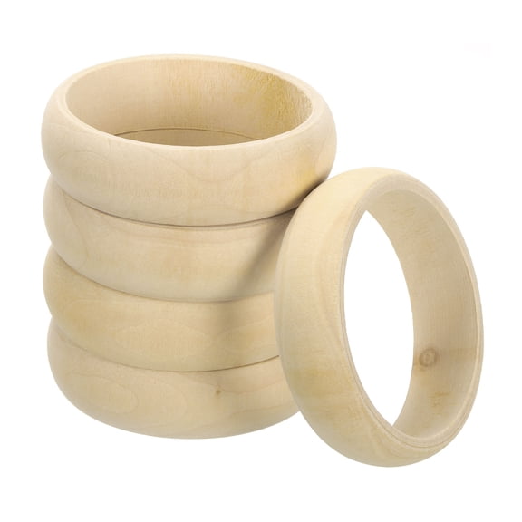 5Pack Wood Bangle Bracelets, 83mm/3.3inch Unfinished Smooth Wooden Rings