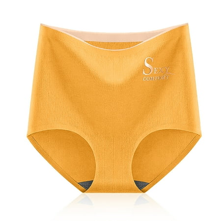 YWDJ Plus Size Underwear for Women Sext Comfort Seamless Mid-waist Lace Women Underwear Panties Yellow XL