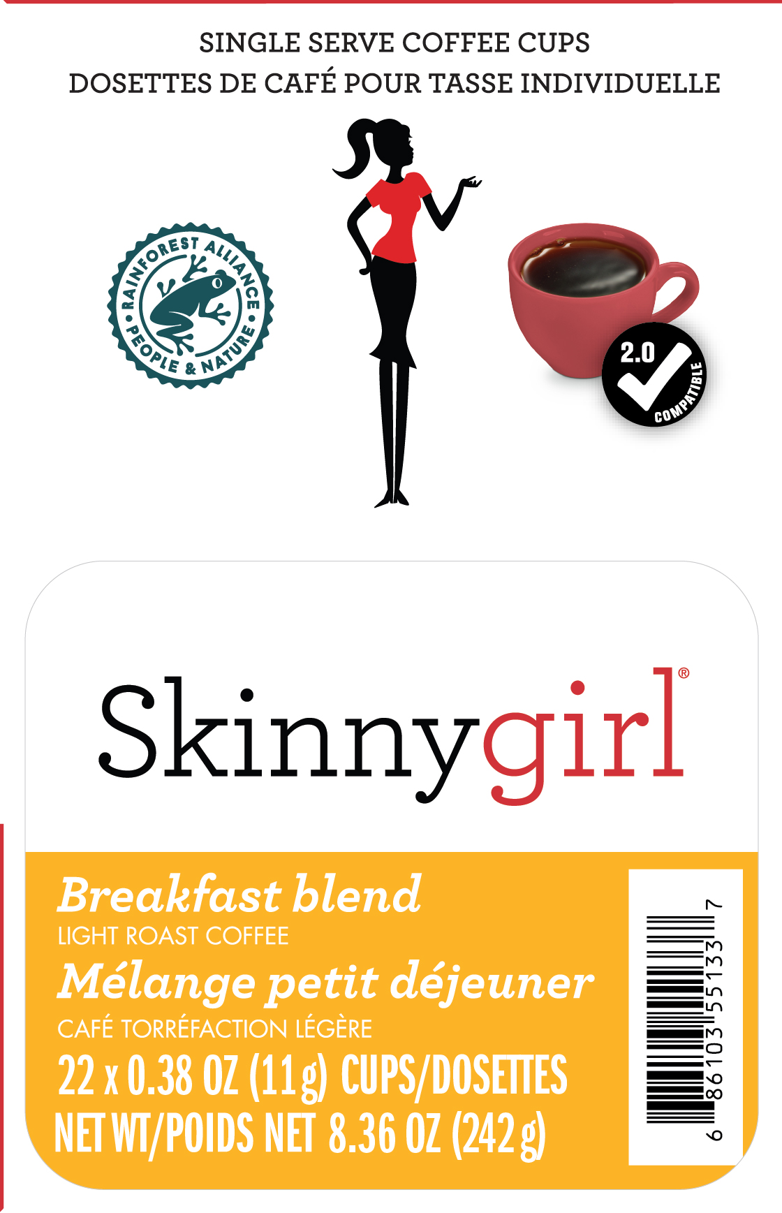 Skinnygirl Coffee Pods for Keurig K Cups Machines, 24 Americano Espresso Roast and 24 Breakfast Blend, 48 Count