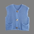 thumbnail image 2 of Women Knit Vest V‑neck Button Front Sleeveless Cropped Cardigan Hollow Knit Waistcoat Casual Fall Winter Layering Tops with Patch Pockets Dark Blue S, 2 of 5