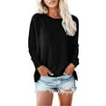 thumbnail image 3 of Womens T Shirt Autumn Winter Crew Neck Pocket Split Long Sleeve Casual Loose Top T Shirt For Woman Tops For Women, 3 of 6