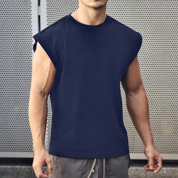 Teissuly Men's Summer Fashion Expanded Shoulder Casual Sports Casual Sleeveless T-Shirt Vest