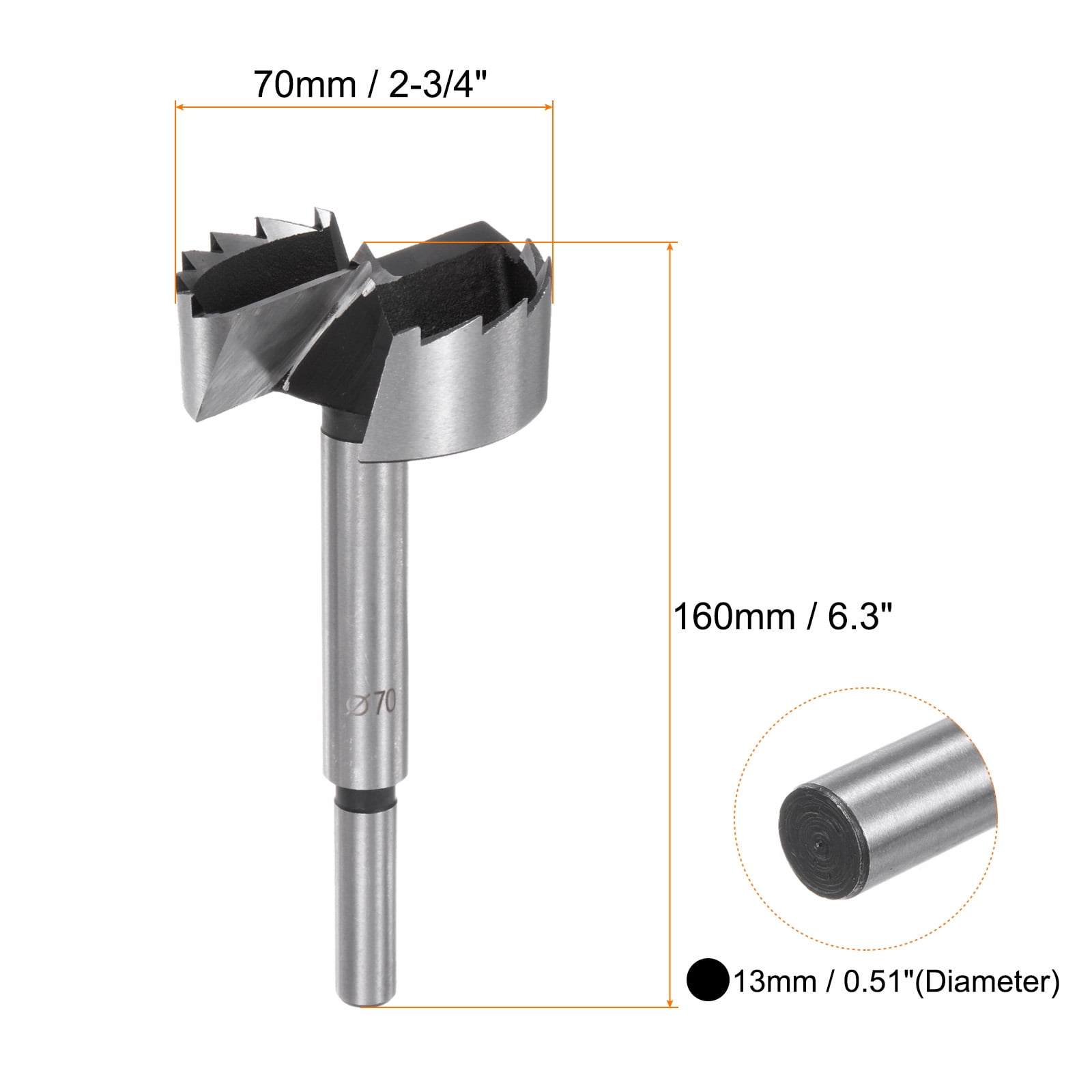 Forstner Drill Bit 2-3/4"(70mm) High-Speed Steel Multi-tooth Forstner Bit for Wood Plywood Plastic Drilling Tool