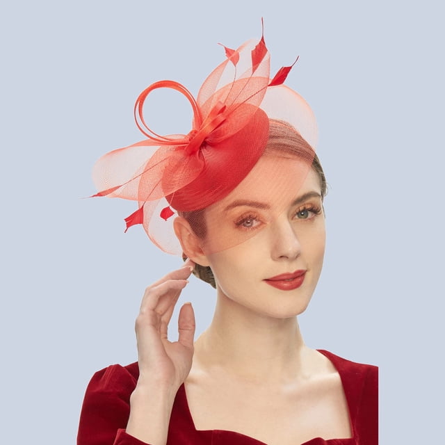 Accessoires de Cheveux pour Femmes Bandeau Rouge Accessoires de Cheveux de Mariée Chapeau Haut de Forme Nœud Fleur Séance Photo Filet Accessoires de Cheveux