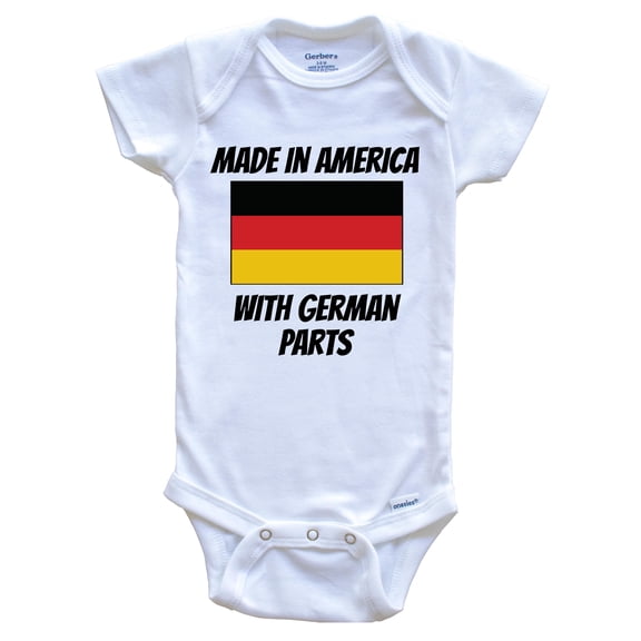 Made In America With German Parts Germany Flag Funny Baby Bodysuit - Cute One Piece Baby Bodysuit, 0-3 Months White