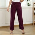 thumbnail image 3 of Women High Waisted Pants Loose Casual Elegant Pure Color Button Zip Closure Pants with Pocket Burgundy XXL, 3 of 7