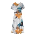 thumbnail image 5 of Ventes de Liquidation Aujourd'hui Offres Iumwxz Robes à Manches Courtes et Col Rond pour Femmes Tunique Décontractée Ample Robe Longue Plissée Robe à Imprimé Floral Robes Décontractées pour Femmes Robes Douces et Confortables pour Festival, 5 of 5