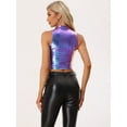 thumbnail image 3 of DARING DIVA Women's Mock Neck Zipper Front Holographic Sparkle Tops M Blue Purple, 3 of 6