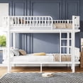 thumbnail image 3 of URTR Queen over Queen Metal Bunk Bed with Ladders & Guardrails, Convertible to 2 Full Platform Beds, Upgraded Round-Pipe Frame for Teens & Adults, No Box Spring Needed, Light White, 3 of 15