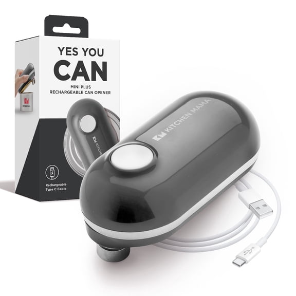 Kitchen Mama Mini Plus Rechargeable Electric Can Opener, USB-C Charging, Hands-Free, Auto Stop (Metal Gray)