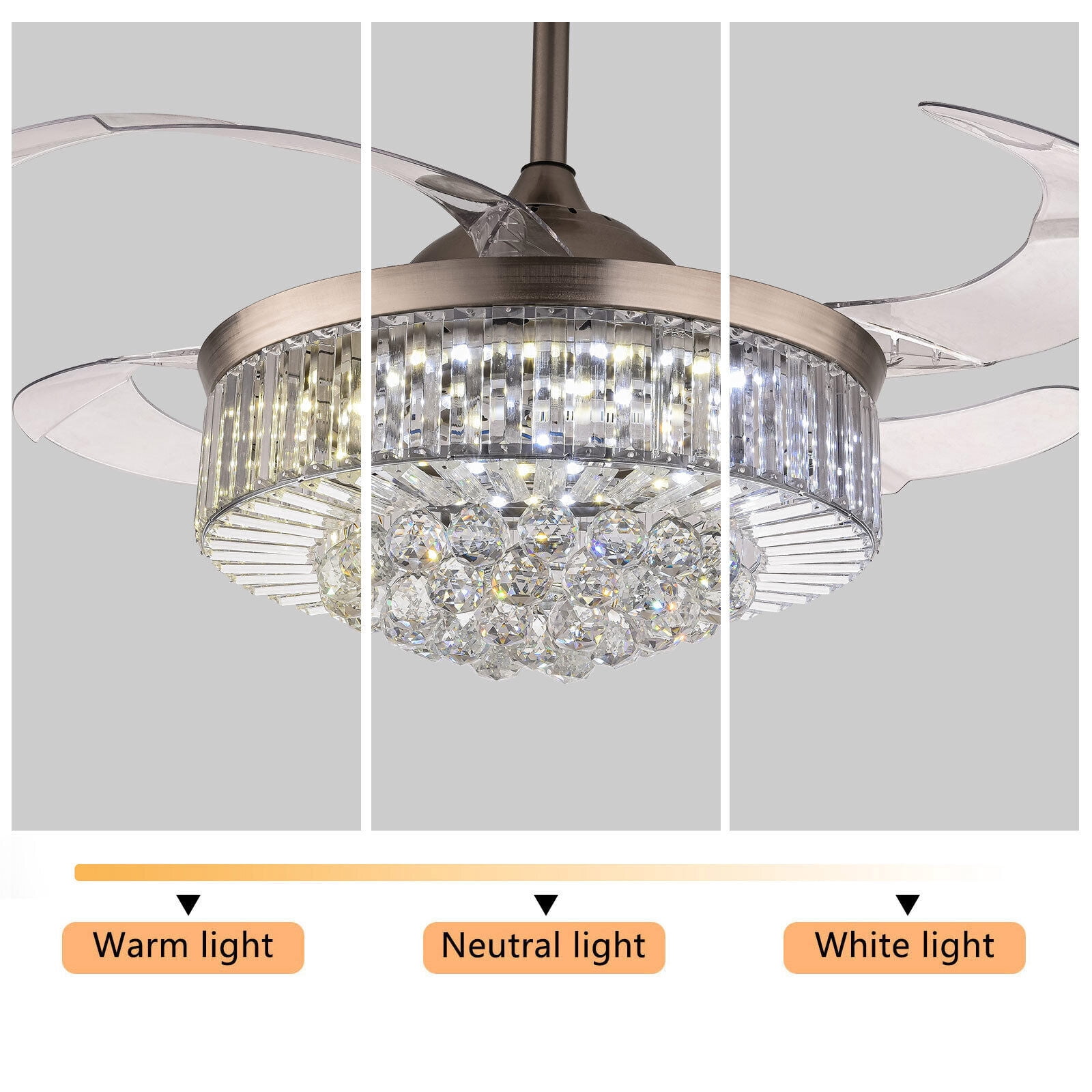 36"Modern Indoor Ceiling Fan With LED Light Crystal Ceiling light with Fan Chandelier Lamp pendent celling lighting lamp light fixture Fandelier Remote Control 3 Fan Speeds