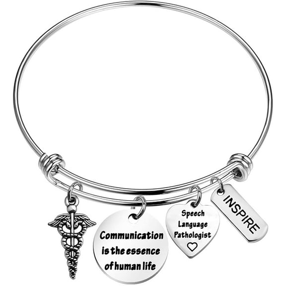 Zuo Bao Speech Language Pathologist SLP Gift Speech Therapy Inspirational Quote Communication is The Essence of Human Life Medical Charm Keychain Teacher Speech Therapist Gift（bracelet）