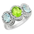 thumbnail image 1 of 14K White Gold Natural Peridot & Aquamarine 3-Stone Ring Oval Diamond Accent, size 5.5, 1 of 2