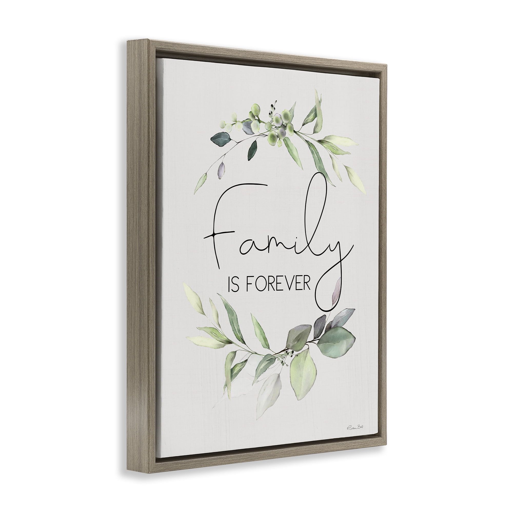 Stupell Industries Family Is Forever Botanical & Floral Painting Brown Floater Framed Canvas Art Print Wall Art, 25 x 31