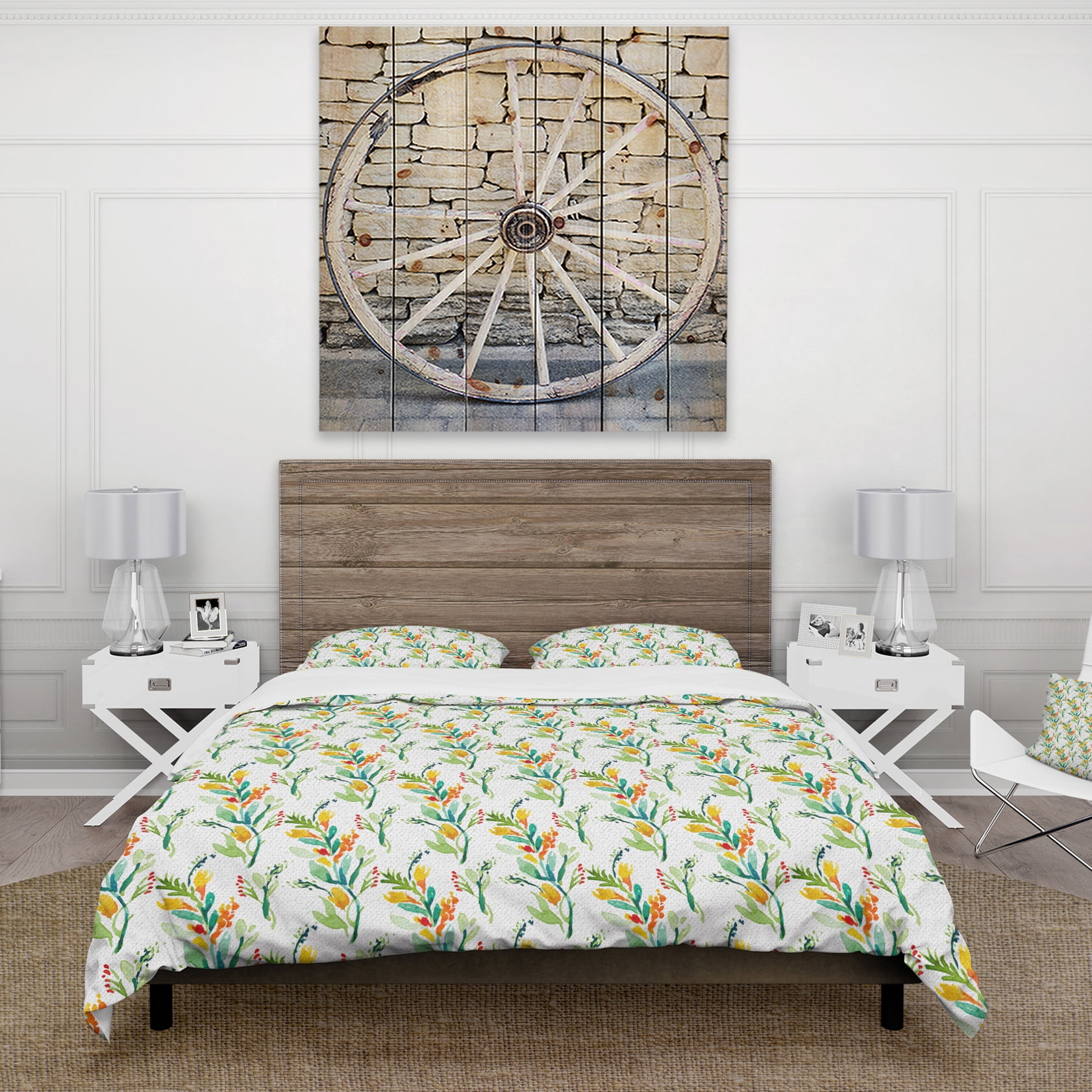 Designart 'Pattern with Watercolor Floral Elements' Country Duvet Cover Set