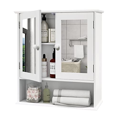Mueble de baño montado en la pared TaoHFE con 2 puertas con espejo, color blanco