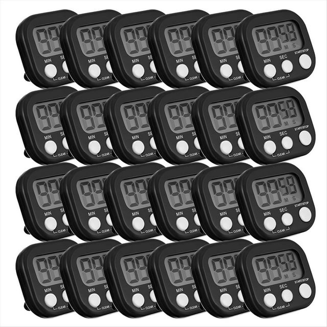 Temporizador Digital de Cocina de 24 Piezas, Pequeño Temporizador Magnético con Interruptor de Encendido/Apagado para Cocinar y Hornear en el Aula (Negro)