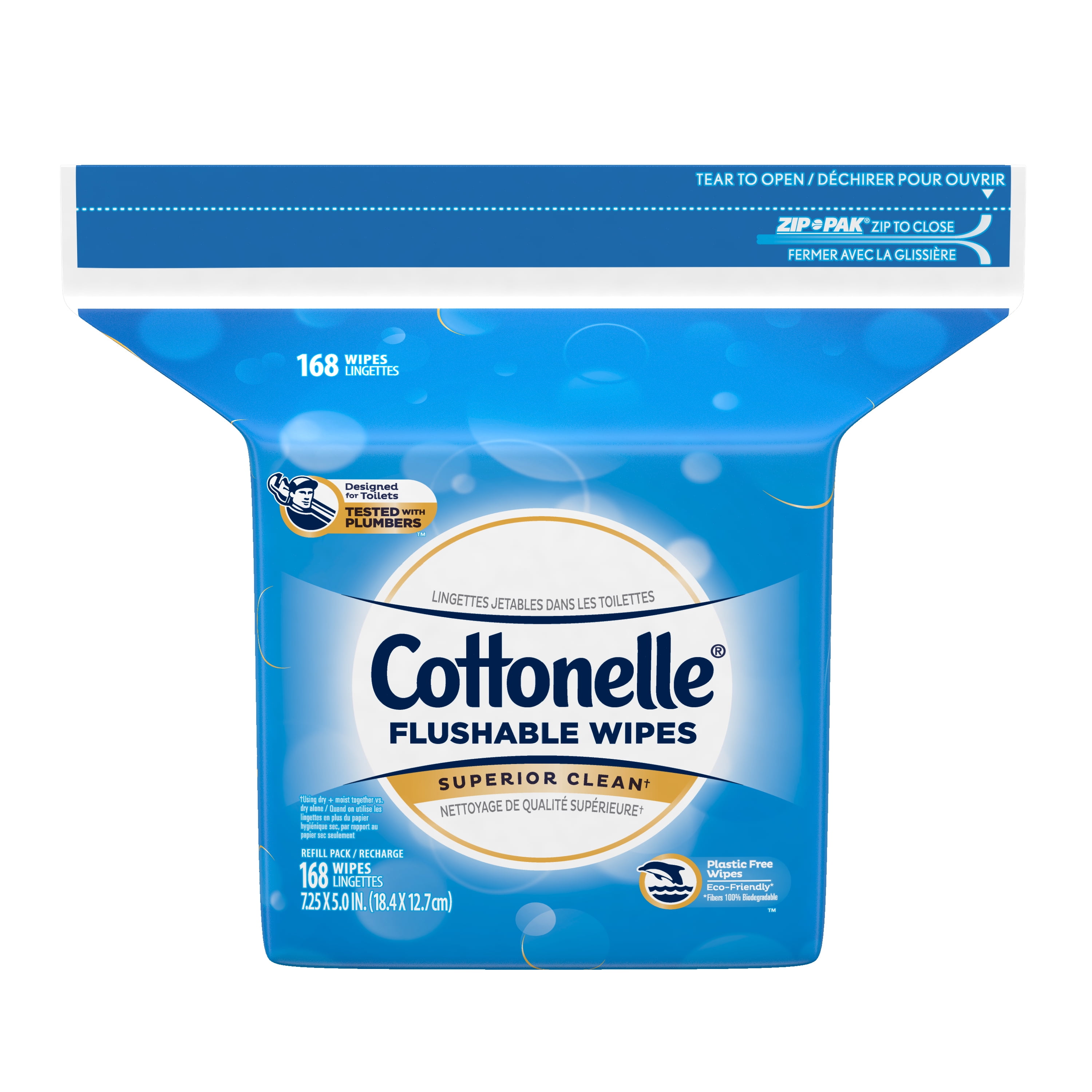 Cottonelle FreshCare Flushable Wet Wipes Resealable Refill Pack, 168 Wipes Per Pack